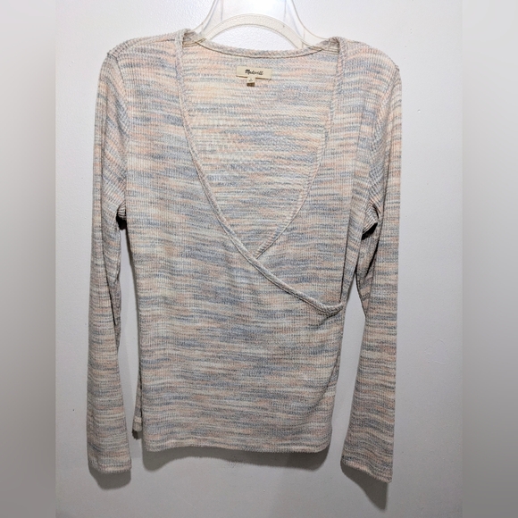 Madewell Space Dye Faux Wrap Top L Knit Long Sleeve Preppy Classic #1010 - Picture 6 of 13